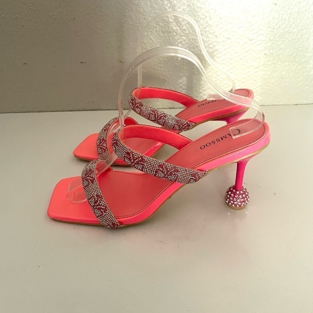 CAMSSOO Women's Double
Rhinestones strap Heels Sandals Rose Red size 42 - Picture 6 of 15